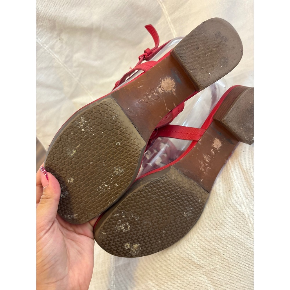 Tory Burch Miller Red Leather Block Heel Thong Sandals Ankle Strap Womens 8M - Picture 5 of 5